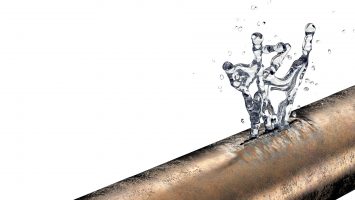 bursted copper pipe with water leaking out 3d illustration